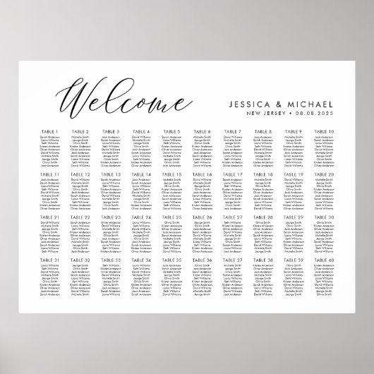 Poster Plan de table de bienvenue pour 40 tables (Devant)