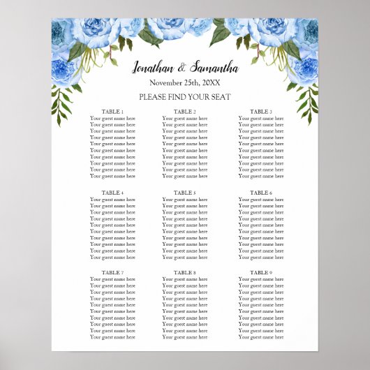 Poster Plan de table de cérémonie de mariage panneau Fleu (Devant)