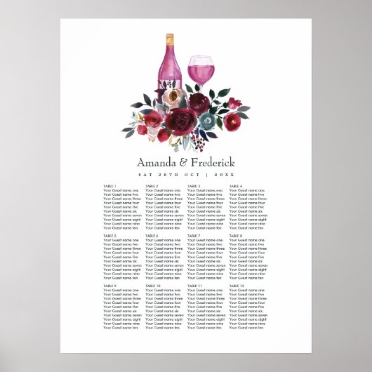 Poster Plan de table de dégustation de vin bordeaux et ma (Devant)