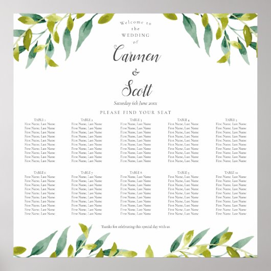 Poster Plan de table de Jardin de Campagne Verdure (Devant)
