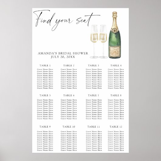 Poster Plan de table de la douche de la mariée avec champ (Devant)
