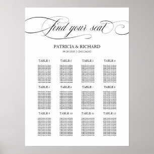Poster Plan de table de mariage 12 tables écriture noire