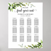 Poster Plan de table de mariage 12 Tables Élégant feuilla (Devant)