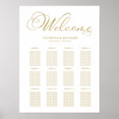 Poster Plan de table de mariage 12 tables Feuille d'or (Devant)