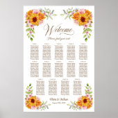 Poster Plan de table de mariage 14 tables Tournesol Rose (Devant)