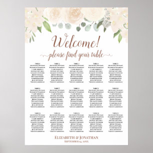 Poster Plan de table de mariage 15 tables Roses Blush pêc