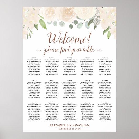 Poster Plan de table de mariage 15 tables Roses Blush pêc (Devant)