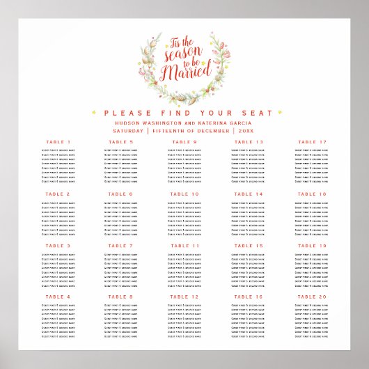 Poster Plan de table de mariage 20 tables 'C'est la saiso (Devant)