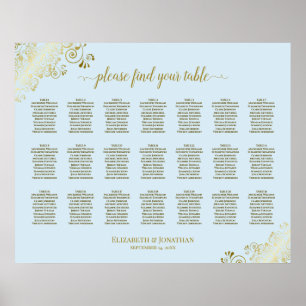 Poster Plan de table de mariage 21 places Poudre Bleue et