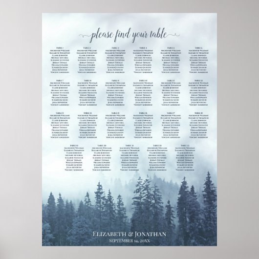 Poster Plan de table de mariage 23 tables Blue Mountain P (Devant)