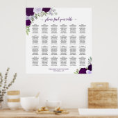 Poster Plan de table de mariage 24 roses pourpres rustiqu (Cuisine)