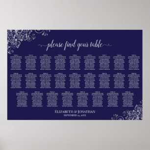 Poster Plan de table de mariage 26 tables Argent sur Bleu
