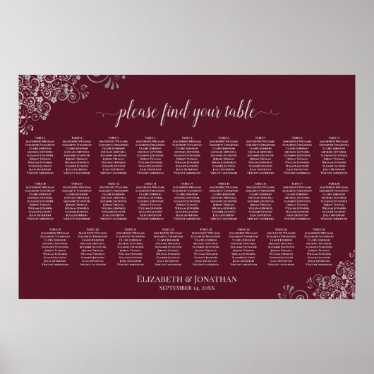 Poster Plan de table de mariage 26 tables Argent sur Bour (Devant)