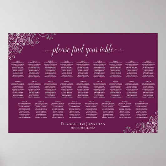 Poster Plan de table de mariage 26 tables Argent sur Mage (Devant)