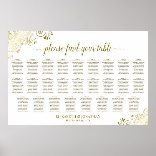 Poster Plan de table de mariage 26 tables avec fronces bl (Devant)