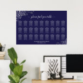 Poster Plan de table de mariage 27 tables Argent sur Bleu (Bureau à domicile)
