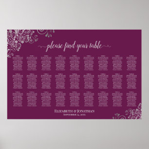 Poster Plan de table de mariage 27 tables Argent sur Mage