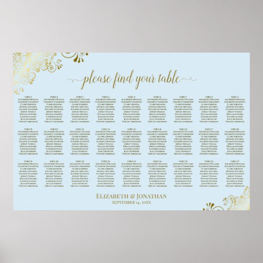 Poster Plan de table de mariage 27 tables Poudre Bleue & (Devant)