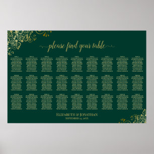Poster Plan de table de mariage 27 tables Vert émeraude O