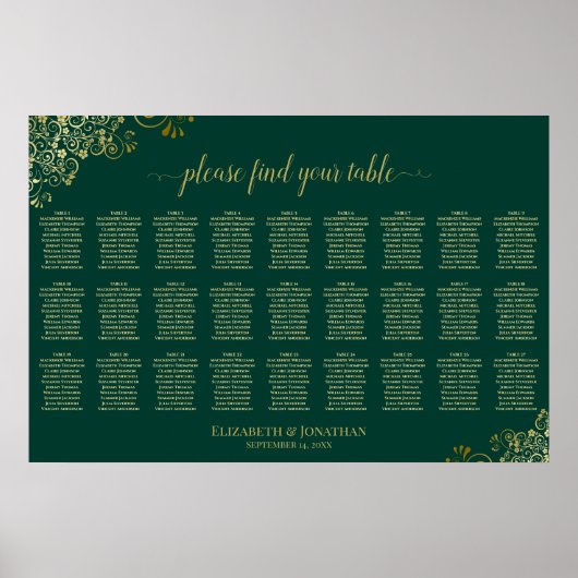 Poster Plan de table de mariage 27 tables Vert émeraude O (Devant)