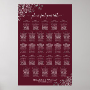 Poster Plan de table de mariage 28 tables argent sur bord
