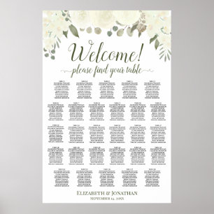Poster Plan de table de mariage 28 tables avec roses blan