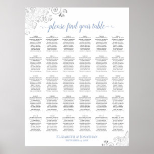 Poster Plan de table de mariage 30 tables Argent et Bleu
