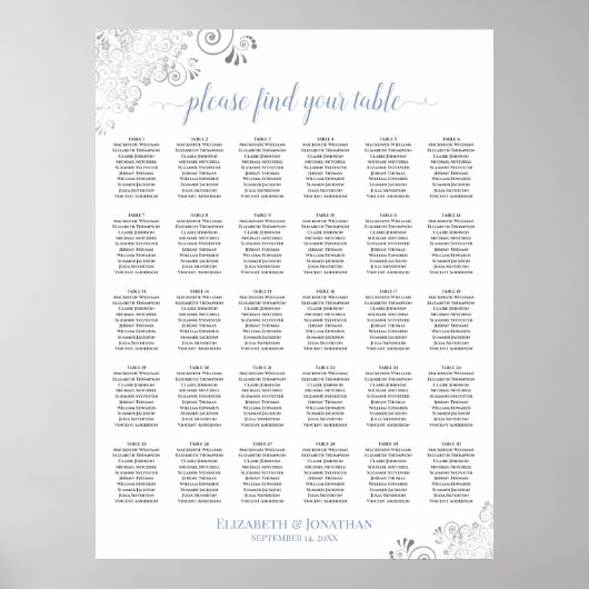 Poster Plan de table de mariage 30 tables Argent et Bleu (Devant)