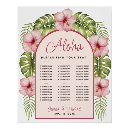 Poster Plan de table de mariage 6 tables Arche tropicale (Devant)