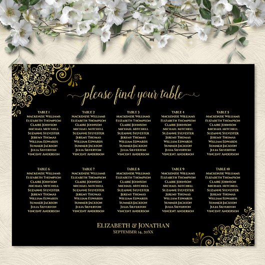 Poster Plan de table de mariage à 10 tables avec fronces