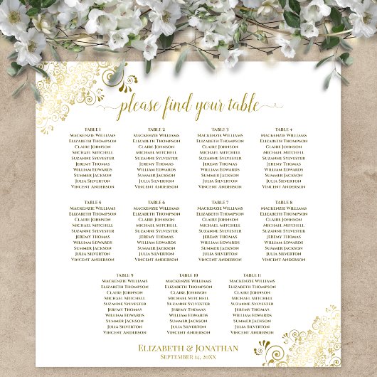 Poster Plan de table de mariage à 11 tables avec fronces 