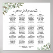 Poster Plan de table de mariage à 12 tables avec verdure (Devant)