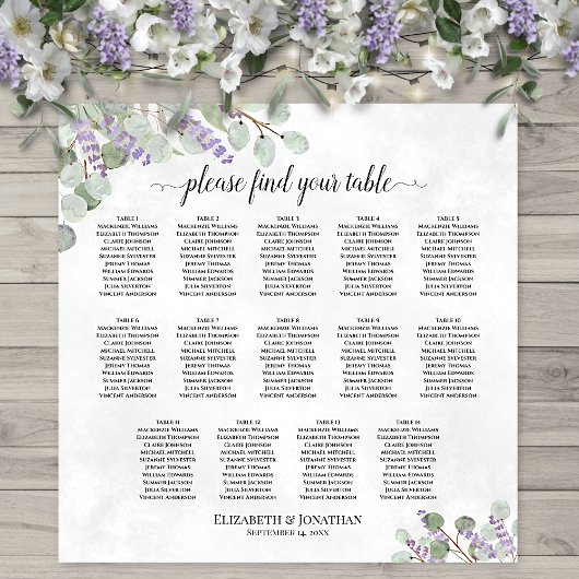 Poster Plan de table de mariage à 14 tables Eucalyptus La