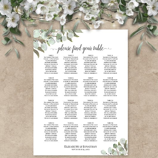 Poster Plan de table de mariage à 16 tables avec branches