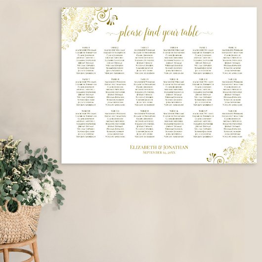 Poster Plan de table de mariage à 18 tables avec fronces