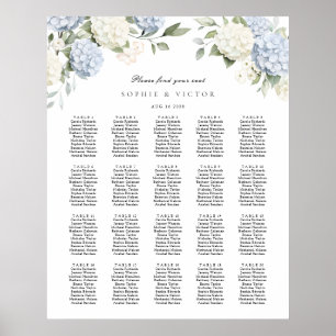 Poster Plan de table de mariage à 20 tables avec hortensi