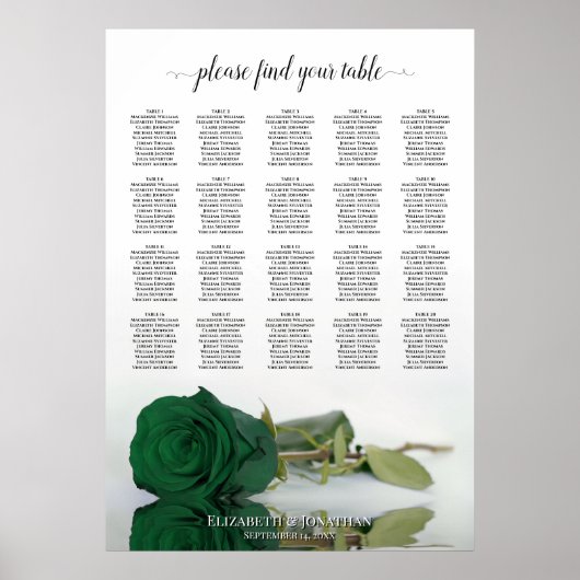Poster Plan de table de mariage à 20 tables Rose Vert Éme (Devant)