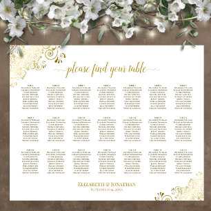 Poster Plan de table de mariage à 21 tables avec fronces
