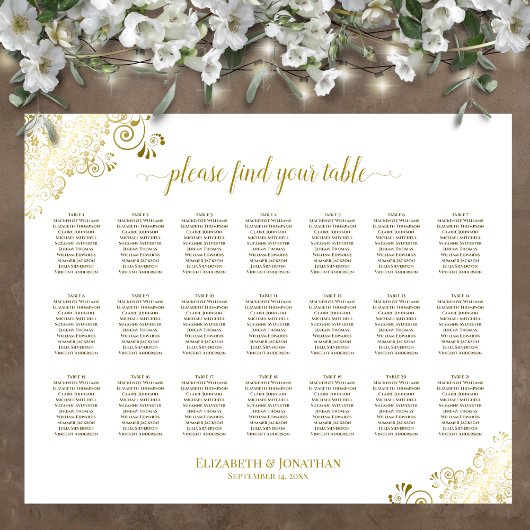 Poster Plan de table de mariage à 21 tables avec fronces