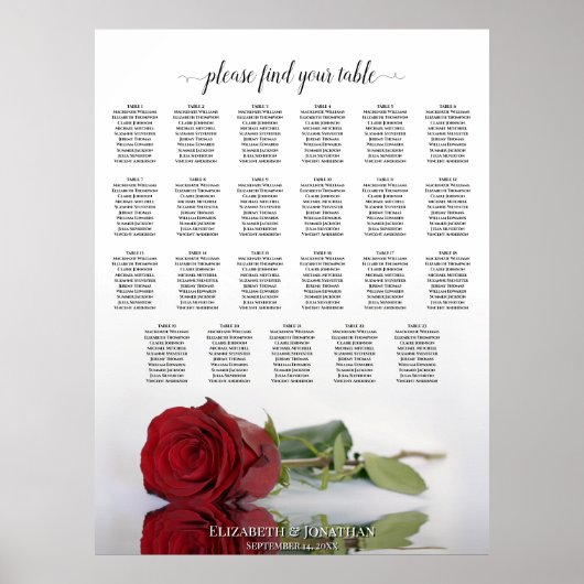 Poster Plan de table de mariage à 23 tables reflétant une (Devant)
