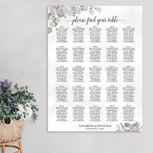 Poster Plan de table de mariage à 25 tables Lavande Eucal