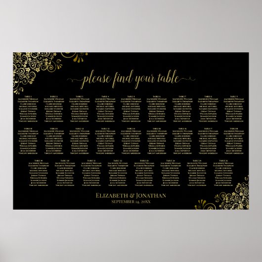 Poster Plan de table de mariage à 26 tables avec fronces (Devant)