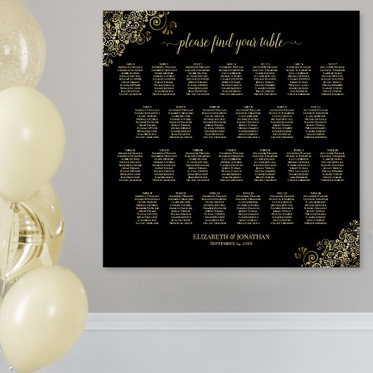 Poster Plan de table de mariage à 26 tables avec fronces