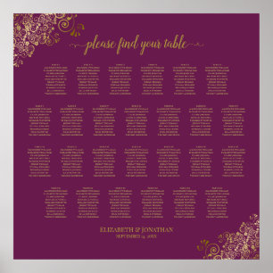 Poster Plan de table de mariage à 26 tables Cassis Violet