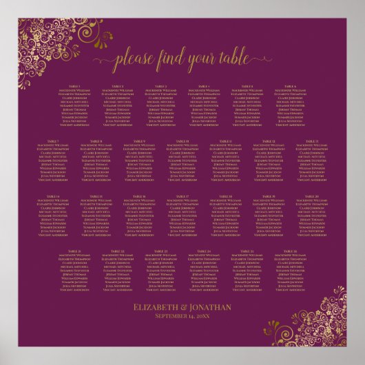 Poster Plan de table de mariage à 26 tables Cassis Violet (Devant)