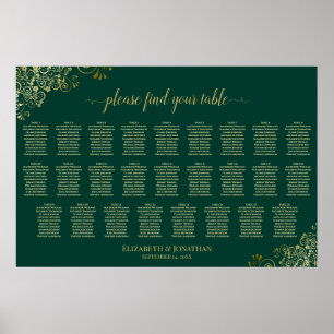 Poster Plan de table de mariage à 26 tables Émeraude Vert