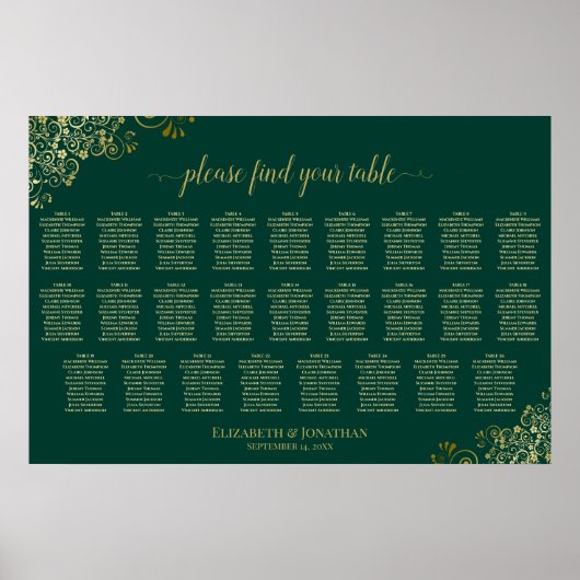 Poster Plan de table de mariage à 26 tables Émeraude Vert (Devant)