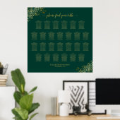 Poster Plan de table de mariage à 26 tables Émeraude Vert (Bureau à domicile)