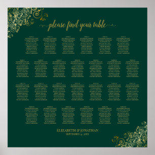 Poster Plan de table de mariage à 26 tables Émeraude Vert
