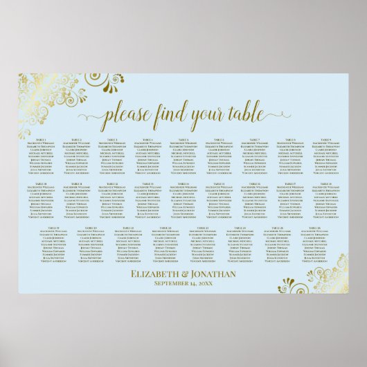 Poster Plan de table de mariage à 26 tables Poudre Bleue (Devant)